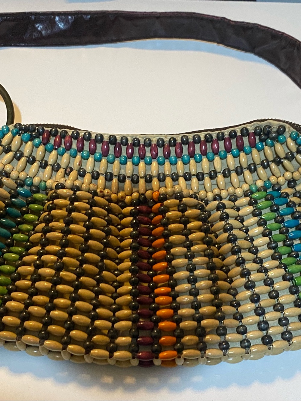 Hurley Beaded Cream Multicolor Accent Beads Shoulder Bag